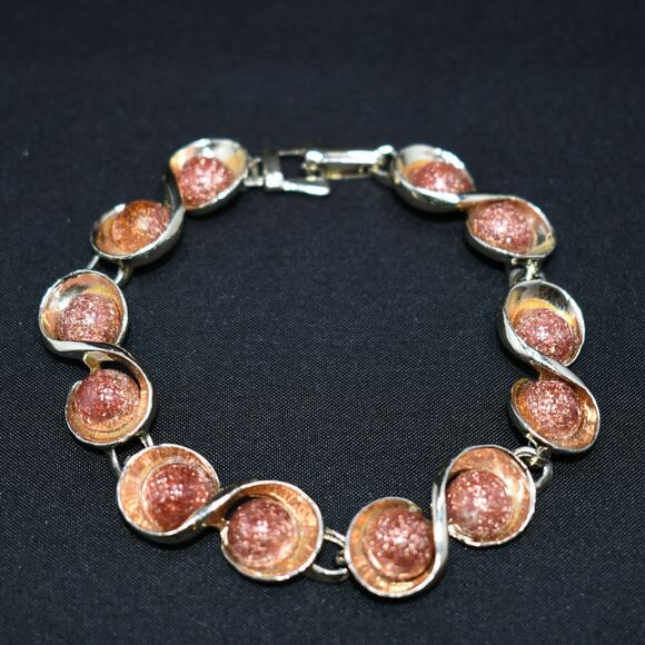 Vintage Lucite Faux Goldstone Bracelet, Gold Tone, 1960s Jewelry - Picture 6 of 10